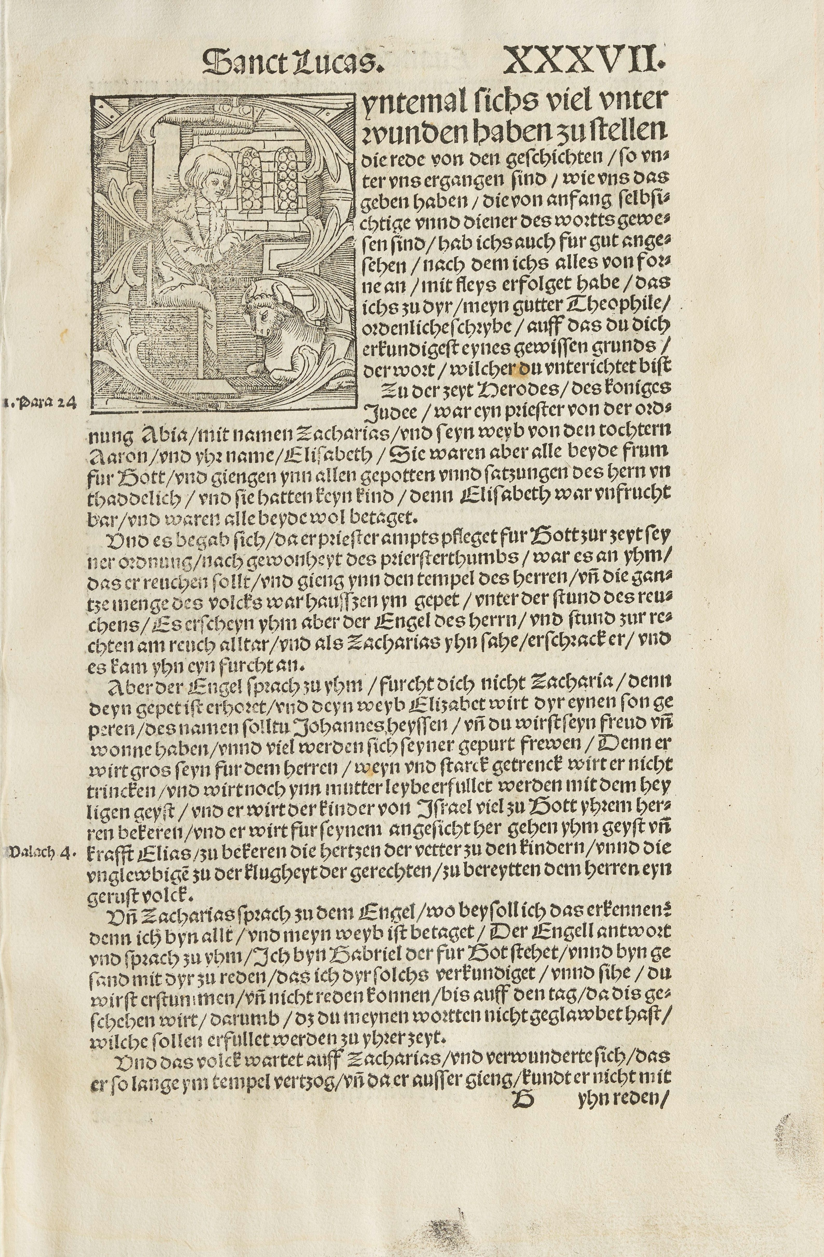 Beginn des Lukas-Evangeliums, Das Newe Testament Deutzsch (sog. Dezembertestament), gedruckt in Wittenberg im Dezember 1522 durch Melchior Lotter d. J. (Signatur: Cl I: 56 [c] Foto: Digitale Sammlungen der Herzogin Anna Amalia Bibliothek)