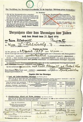 Vermögensaufstellung Elsa von Klarwill, 15. Juli 1938. Österreichisches Staatsarchiv, Nr. 27124 Elsa Klarwill, © Österreichisches Staatsarchiv Wien