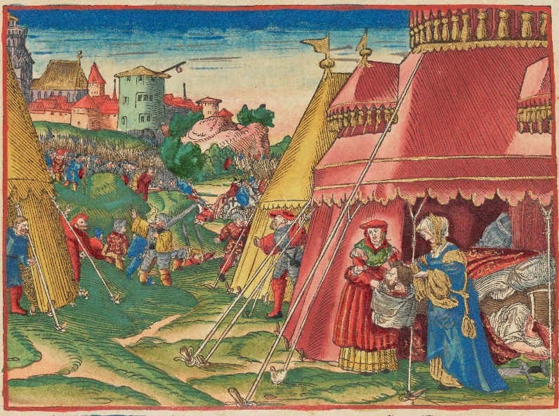 Monogrammist MS und unbekannter Maler, Tod des Holofernes, aus: Biblia, Das Ist, Die Gantze Heilige Schrifft Deudsch. Mart. Luth., Bd. 2, gedruckt in Wittenberg 1534 durch Hans Lufft. (Signatur: Cl I : 58 [c], Foto: Digitale Sammlungen der Herzogin Anna Amalia Bibliothek)