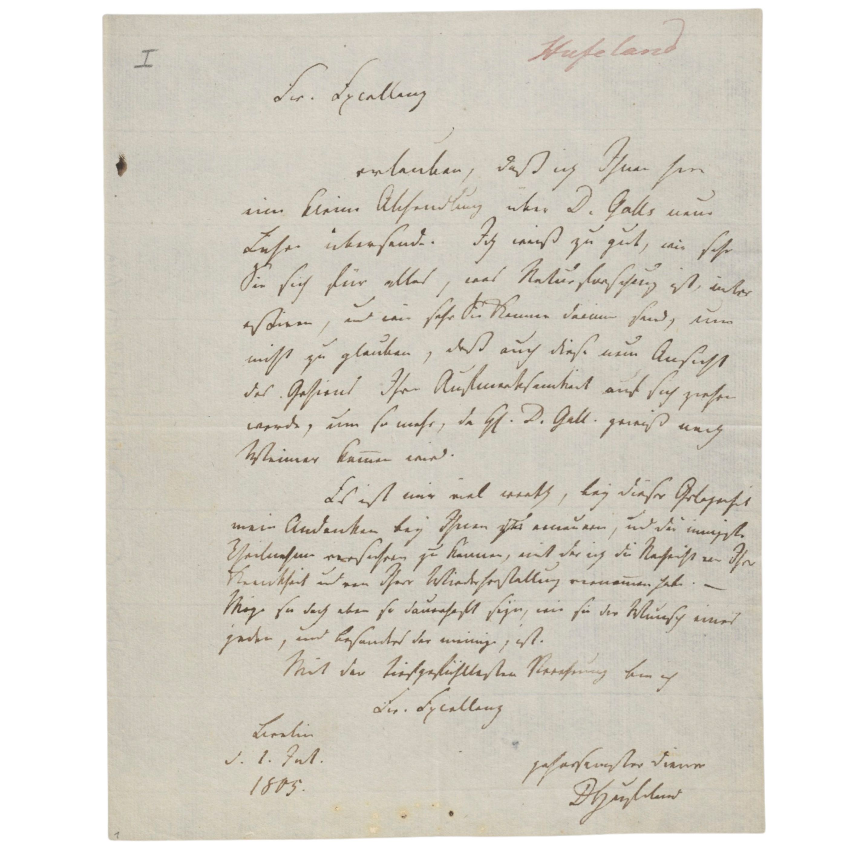 Brief von Hufeland an Goethe, 1. Juli 1805